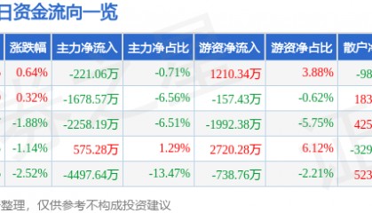 股票行情快报：方正电机（002196）5月27日主力资金净卖出221.06万元