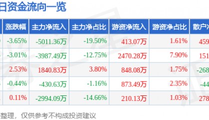 股票行情快报：方正电机（002196）6月13日主力资金净卖出5011.36万元
