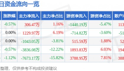 股票行情快报：包钢股份（600010）5月28日主力资金净买入306.47万元