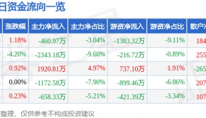 股票行情快报：方正电机（002196）6月23日主力资金净卖出460.97万元