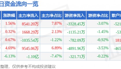 股票行情快报：双环传动（002472）3月19日主力资金净买入8541.20万元