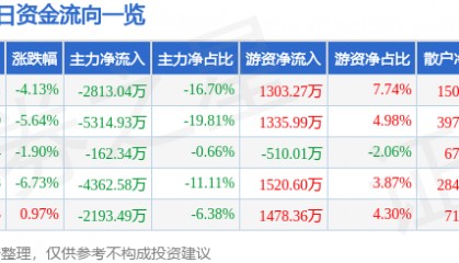 股票行情快报：朗威股份（301202）9月3日主力资金净卖出2813.04万元