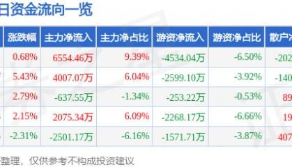 股票行情快报：南天信息（000948）3月7日主力资金净买入6554.46万元