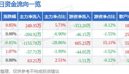股票行情快报：金晶科技（600586）6月9日主力资金净买入249.35万元